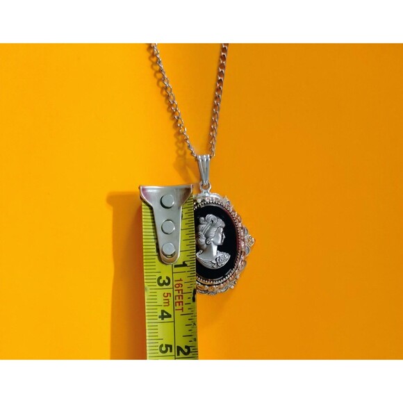 Vintage Whiting Davis Cameo Necklace Ring Earrings Set Silver Tone Jewelry Onyx - Picture 14 of 16